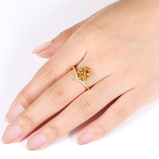 Tree of Life V Ring Sterling Silver 18K Gold Plated inlaid with Stones Mother's Day Gift_3