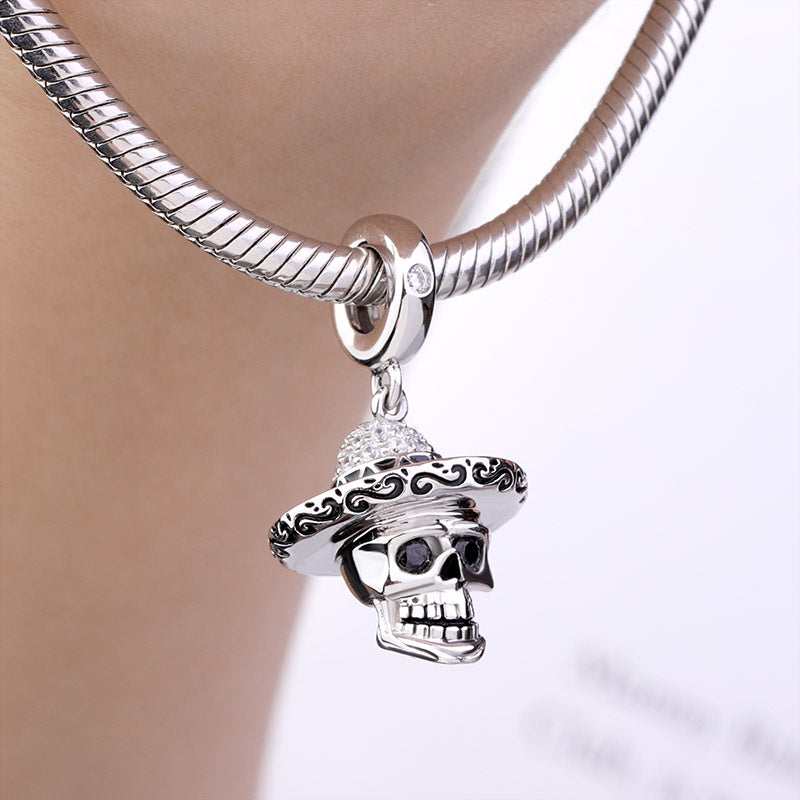 Gnoce "Sunshine of Your Love" Mexican style Skull Charm Sterling Silver Pendant with Cz_3