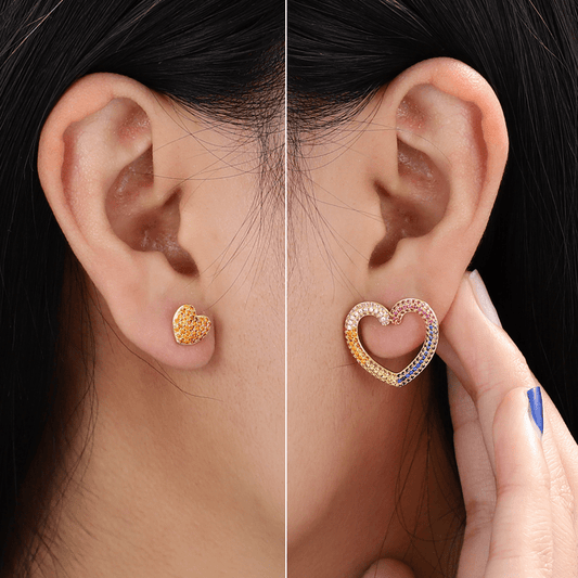 Heart Crystal Stud Earrings with 18k Gold Plated Sterling Silver_3