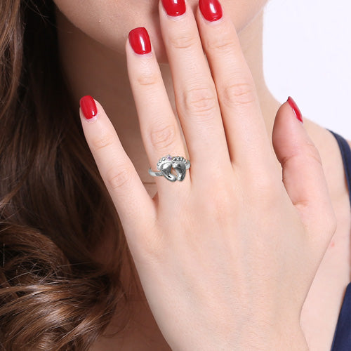Gnoce "My Baby" Engraved Baby Feet Ring with Birthstone Platinum Plated_4