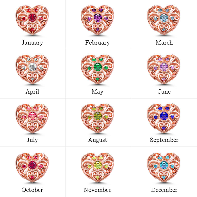 Gnoce "I Love You From Deep My Heart" 18K Rose Gold Plated Heart Shaped with Hollow Design Sterling Silver inlaid with Birthstone_3