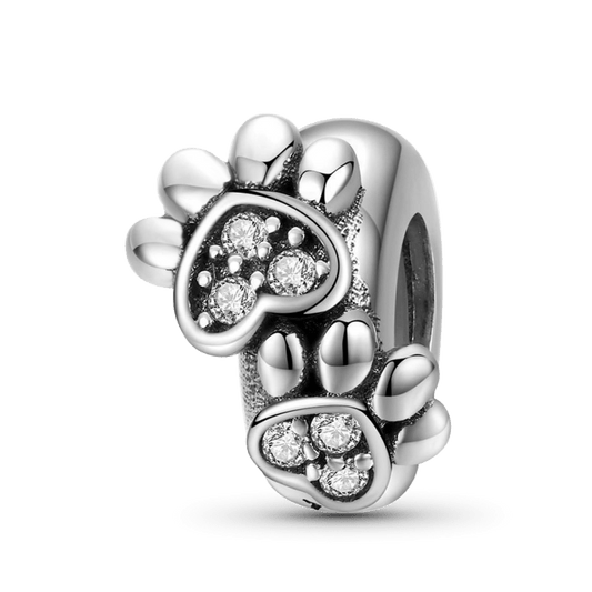 Cute Paws Charm Bead Sterling Silver Inlaid with Stones_1