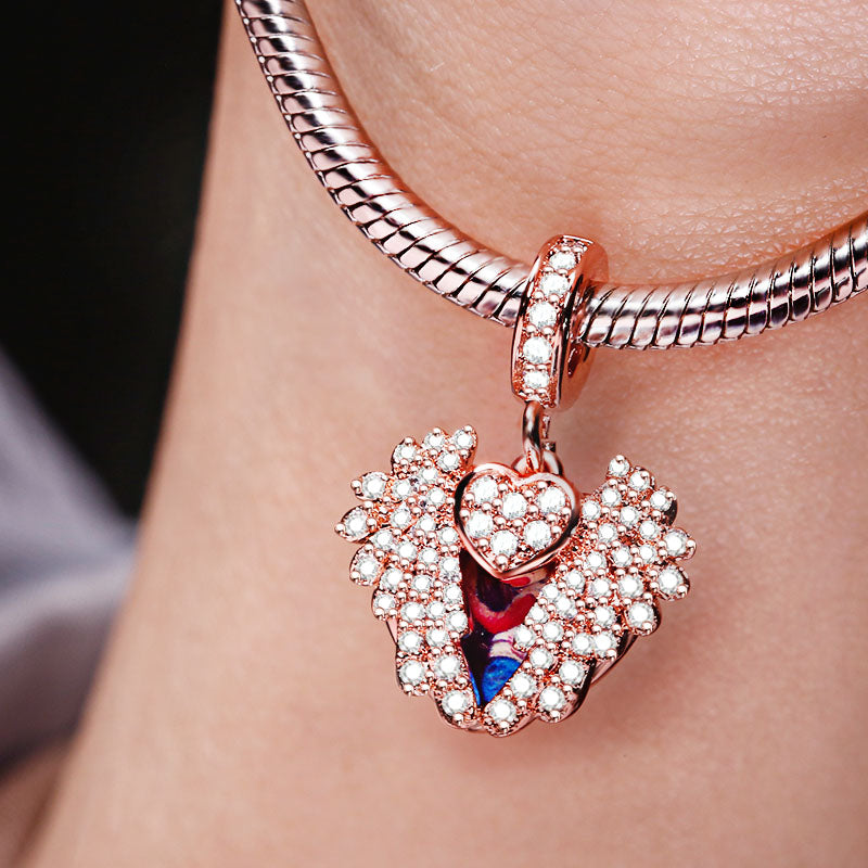 Gnoce "Heart With Angel Wing" 18k Rose Gold Plated Engravable Photo Charm Pendant_7