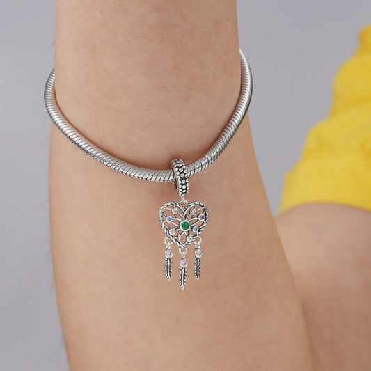 Colorful Dreamcatcher Pendant Dangle Charm Sterling Silver_3