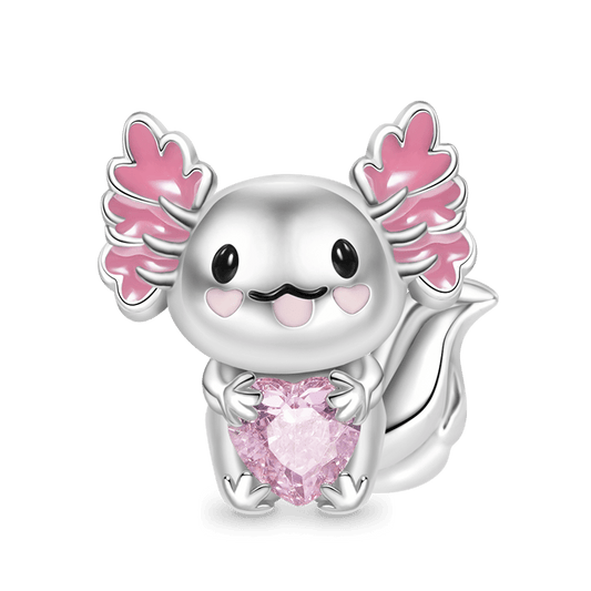 Mexican Axolotl Embraces Heart Gemstone Charm Bead Sterling Silver_1