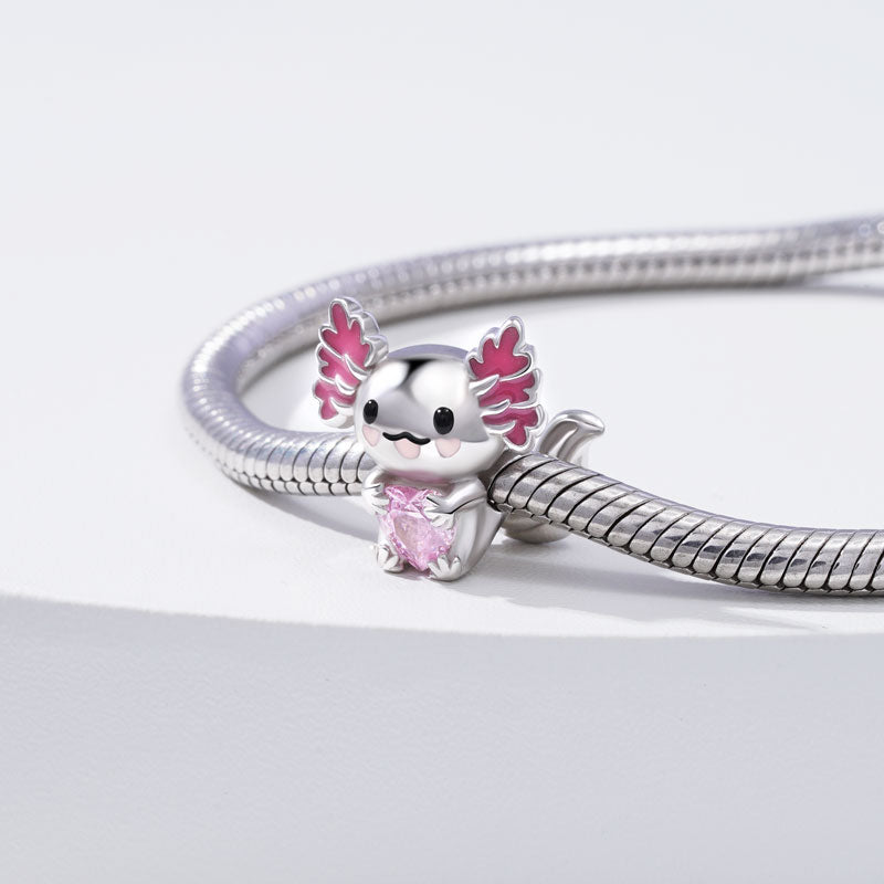 Mexican Axolotl Embraces Heart Gemstone Charm Bead Sterling Silver_3