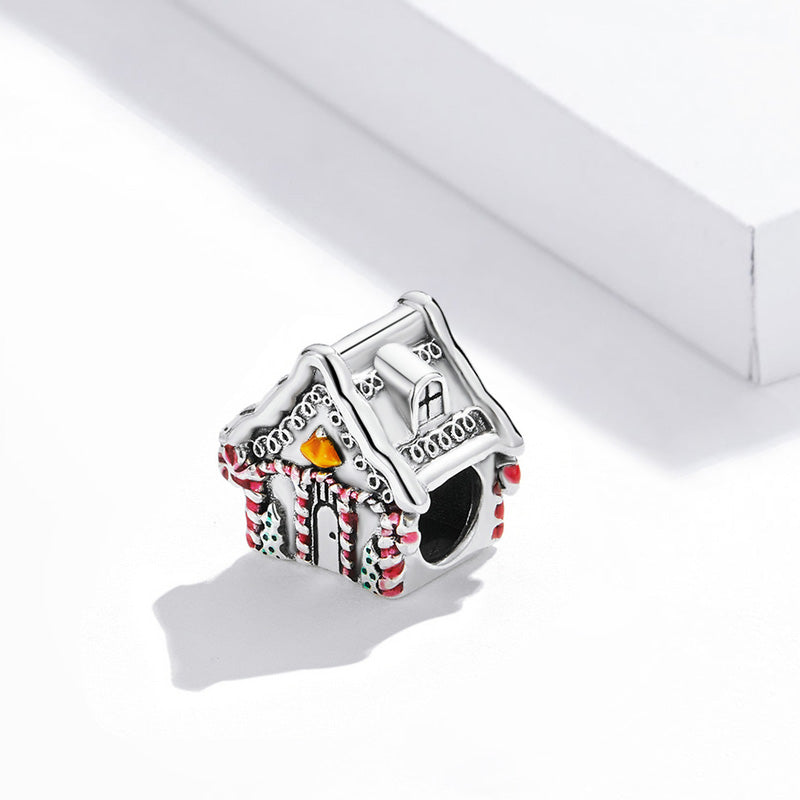 Christmas House Charm Bead 925 Sterling Silver with Candy Cane Element_2