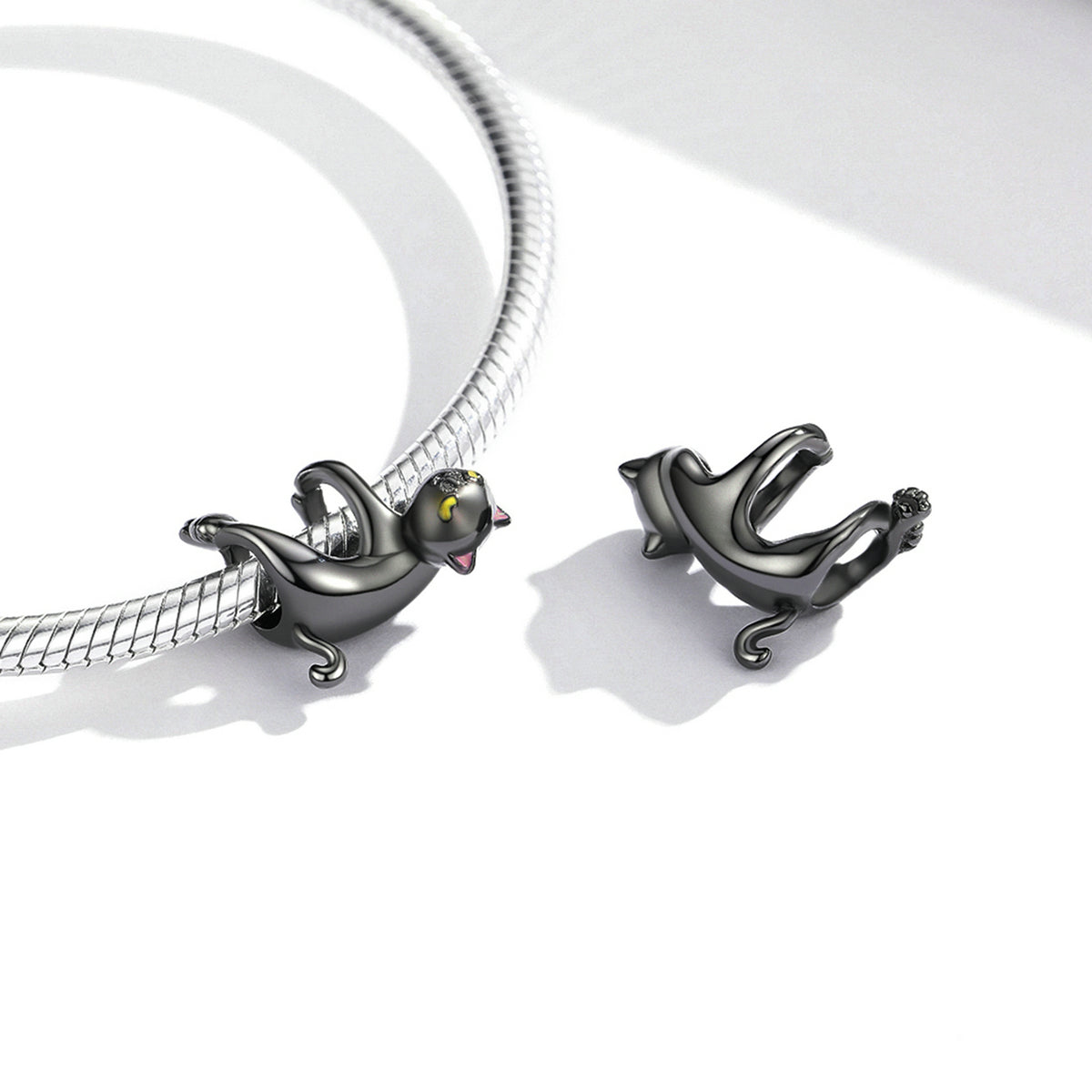 Lazy Black Cat Charm Bead 925 Sterling Silver_2