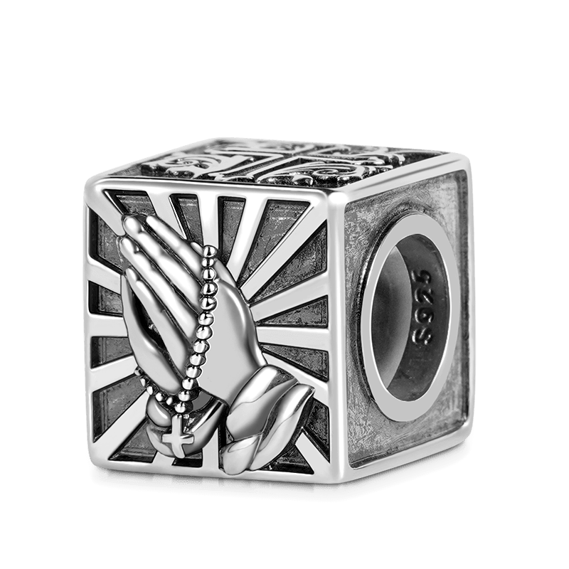 Praying Hands Men's Vintage Bead S925 Sterling Silver with Gift Copper Black Leather Men's Bracelet Jewelry for Men_2