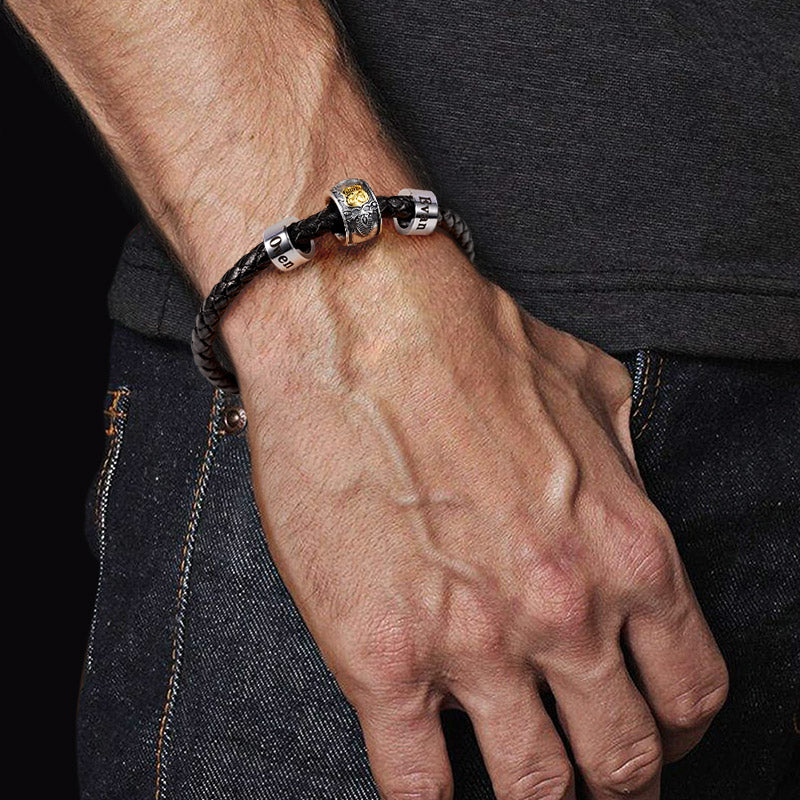 Route 66 Vintage Bead & Customized Classic Beads S925 Sterling Silver with Gift Copper Black Leather Men's Bracelet Jewelry for Men_3