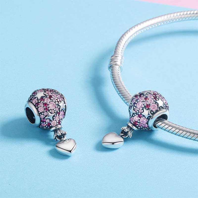 Love Confession Balloon Pendant Dangle Charm 925 Sterling Silver Inlaid with Purple Gemstones_2