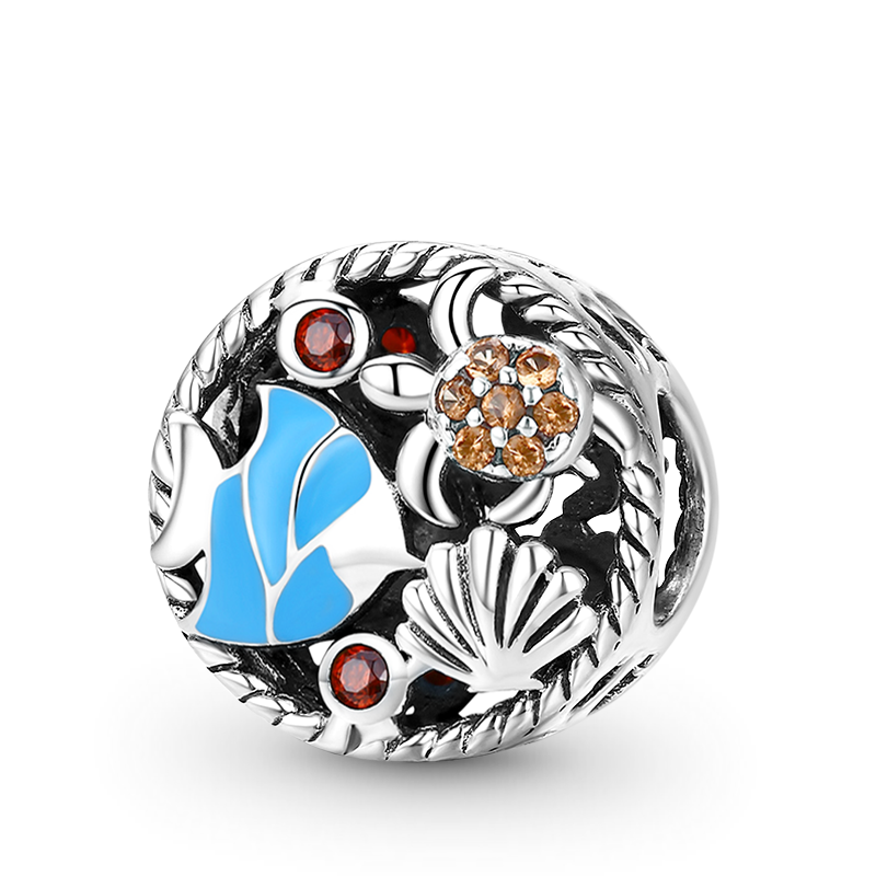 The Underwater World Charm Bead 925 Sterling Silver with Blue Enamels & Colorful Gemstones_1