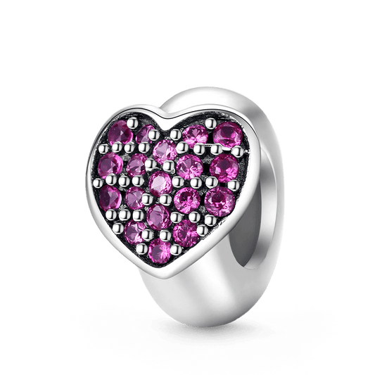 Love Heart Stopper for Charm Bracelets 925 Sterling Silver Inlaid with Fuxia Gemstones_1