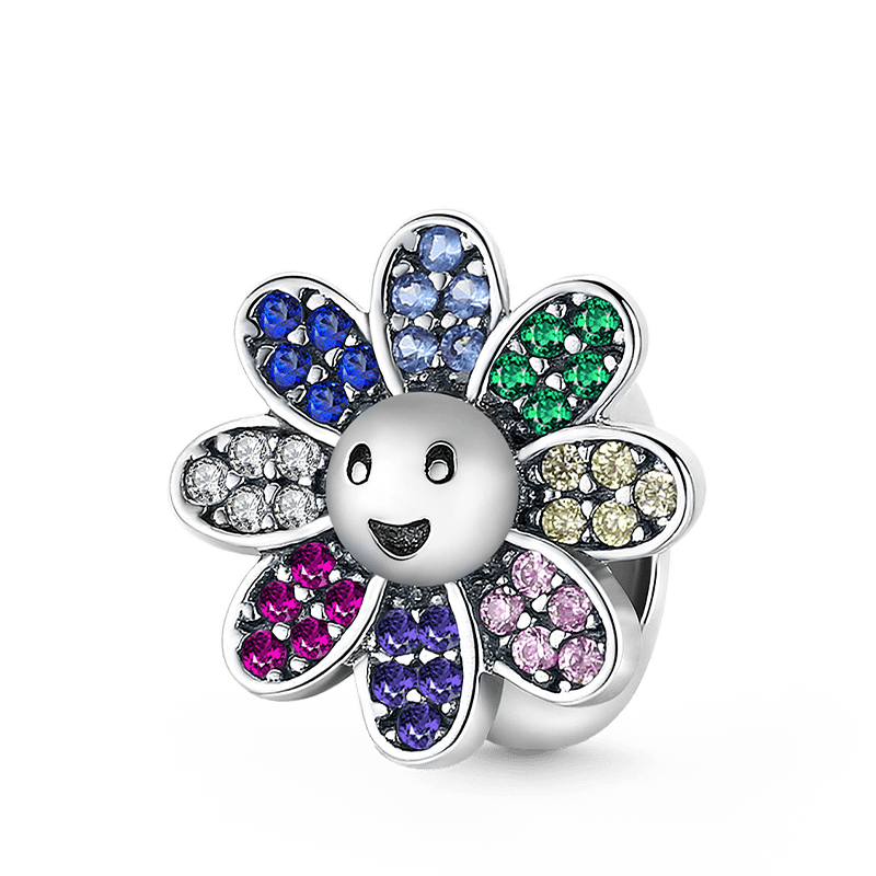 Sunflower Stopper for Charm Bracelets 925 Sterling Silver Inlaid with Colorful Gemstones_1