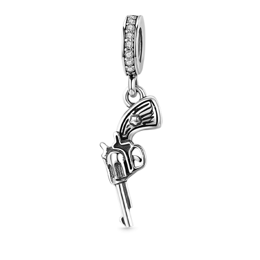 Punk Revolver Gun Pendant Dangle Charm 925 Sterling Silver_1