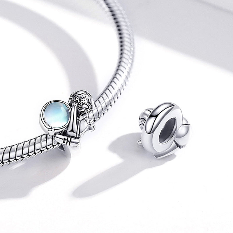 Astronaut in Outspace Stopper for Charm Bracelets 925 Sterling Silver with Moonstone_2