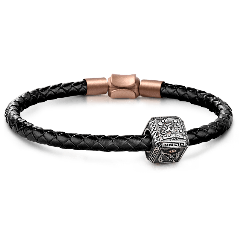 Four Horsemen of the Apocalypse Men's Vintage Bead S925 Sterling Silver with Gift Copper Black Leather Men's Bracelet Jewelry for Men_1