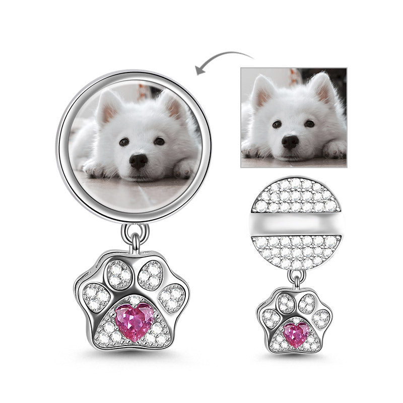 Gnoce "My Pet, My Family" Cat Dog Engravable Photo Charm Pet Paw Pendant With Cz_2