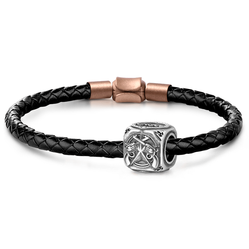 Revolver Vintage Bead S925 Sterling Silver with Gift Copper Black Leather Men's Bracelet Jewelry for Men_1