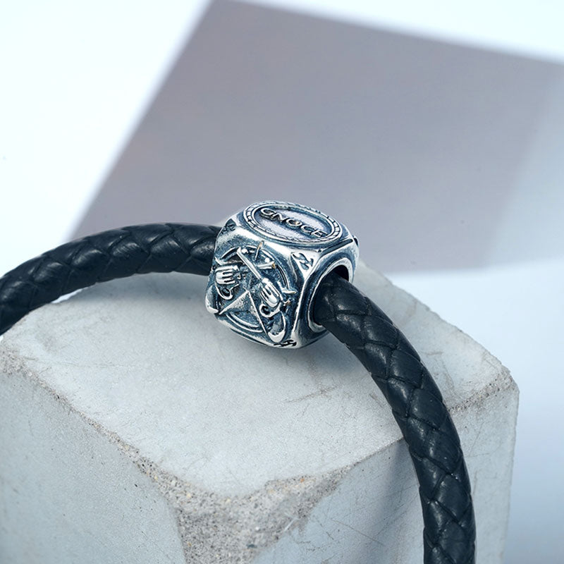 Revolver Vintage Bead S925 Sterling Silver with Gift Copper Black Leather Men's Bracelet Jewelry for Men_4