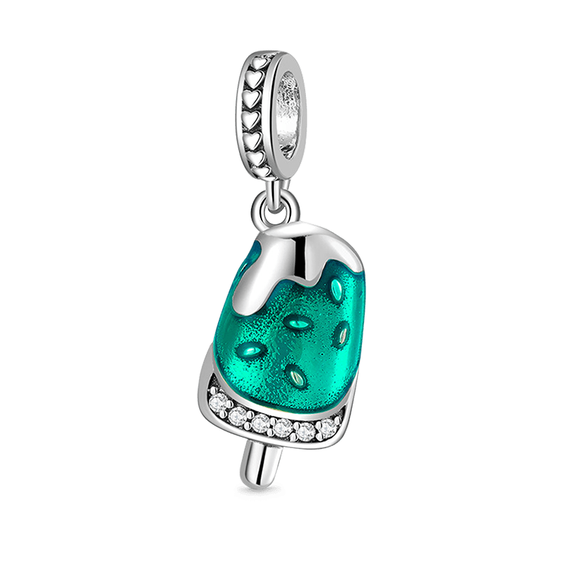 Popsicle Ice Cream Pendant Dangle Charm 925 Sterling Silver with Green Enamels_1