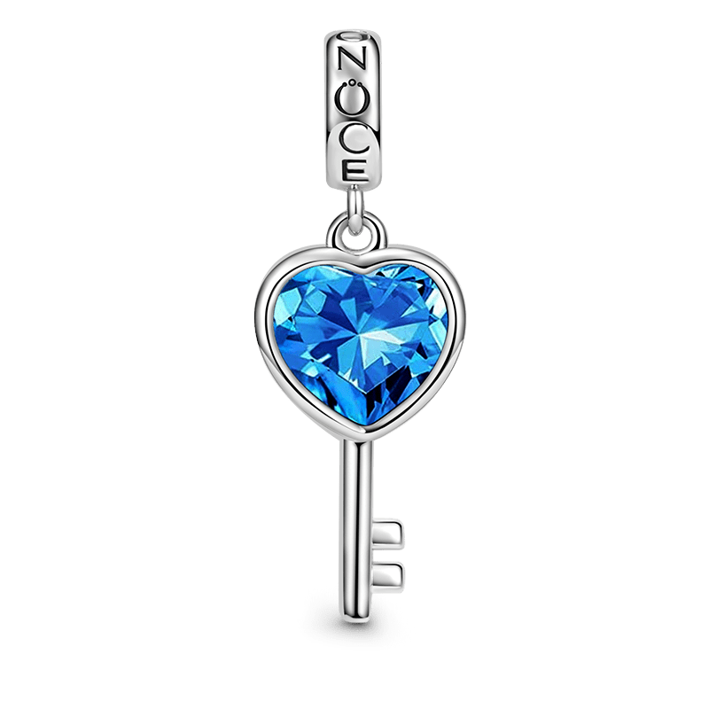 Gnoce Blue Love Heart Key Pendant Dangle Charm_1