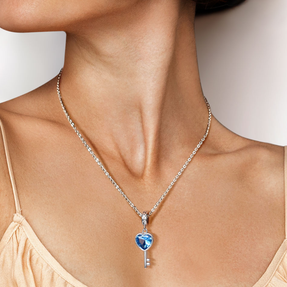 Gnoce Blue Love Heart Key Pendant Dangle Charm_8