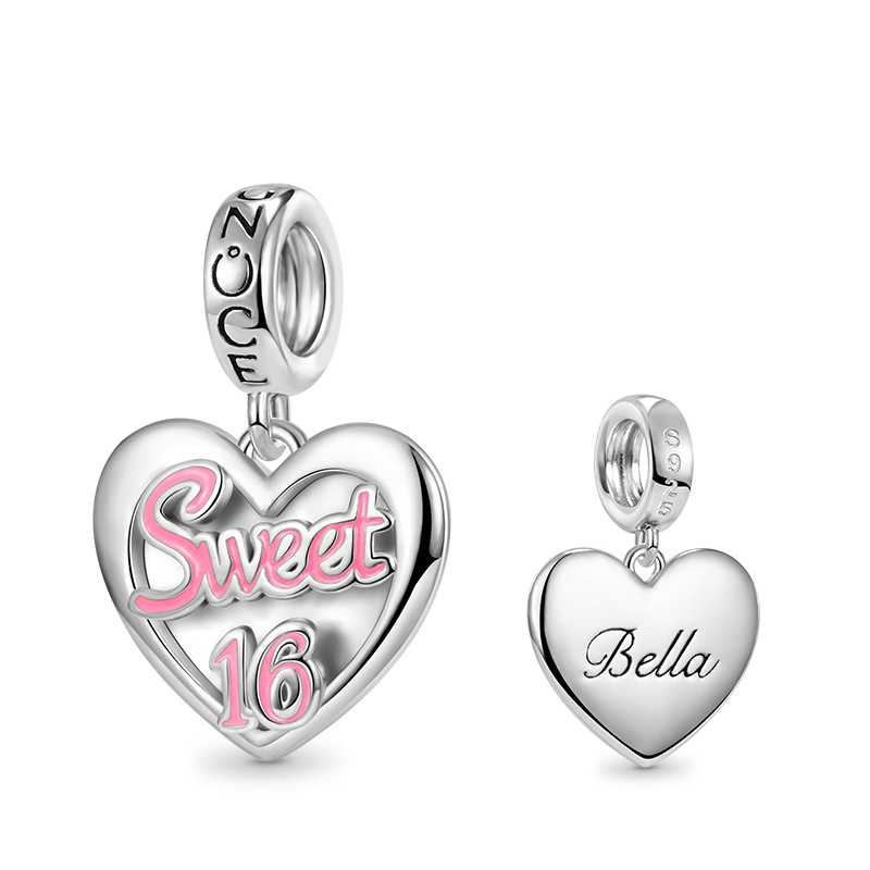 Gnoce "Sweet 16" Heart Engravable Pendant Dangle Charm_1
