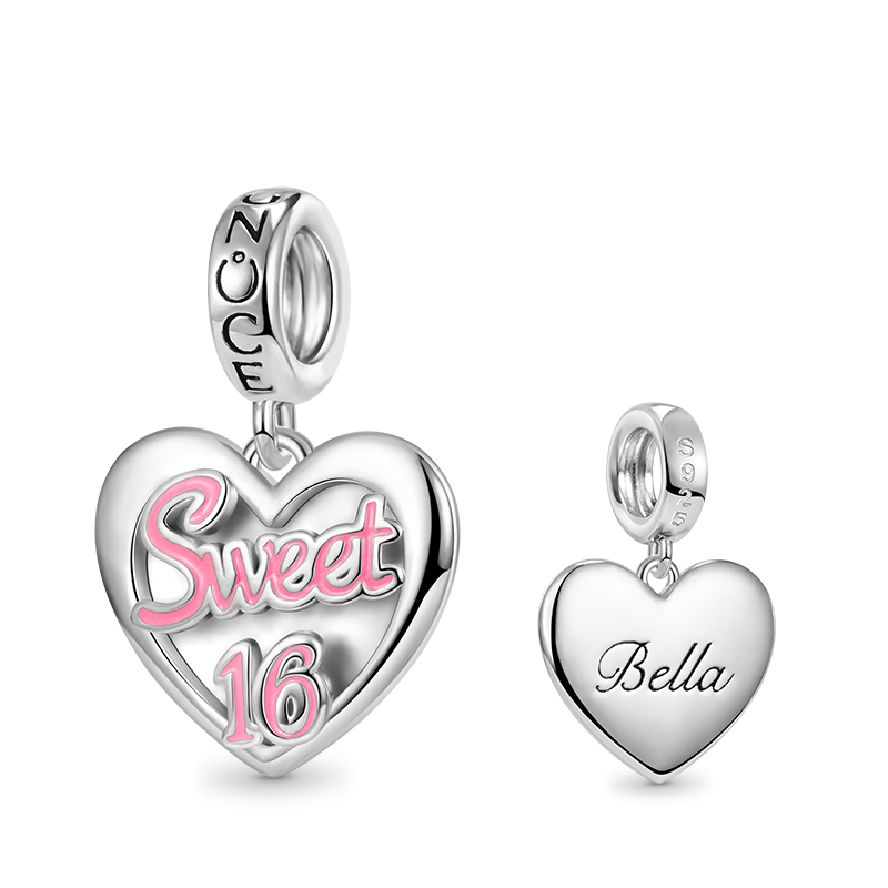 Gnoce "Sweet 16" Heart Engravable Pendant Dangle Charm_1
