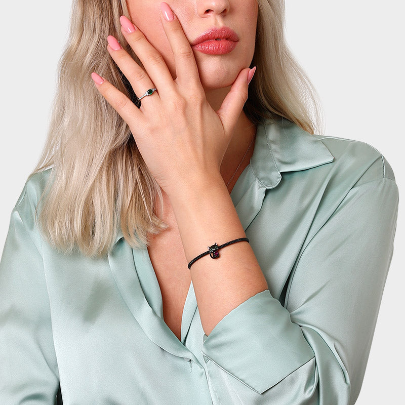 Black Cat Embraces Heart Gemstone Charm Bead Sterling Silver_4