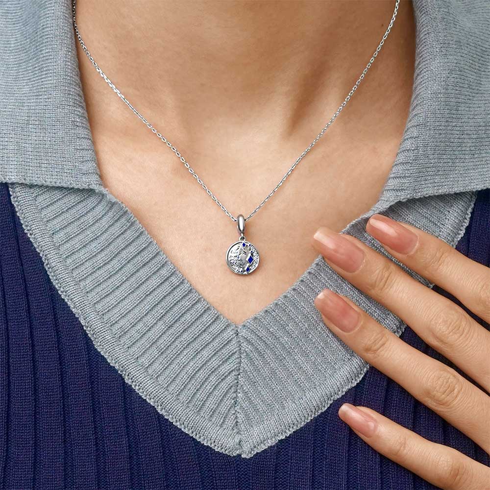 Gnoce "I Love You to the Moon and Back" Inlaid With Clear Stones and Blue Stars 925 Sterling Silver Dangle Pendant Charm Fit For Bracelet Necklace and Choker Gift for her_7