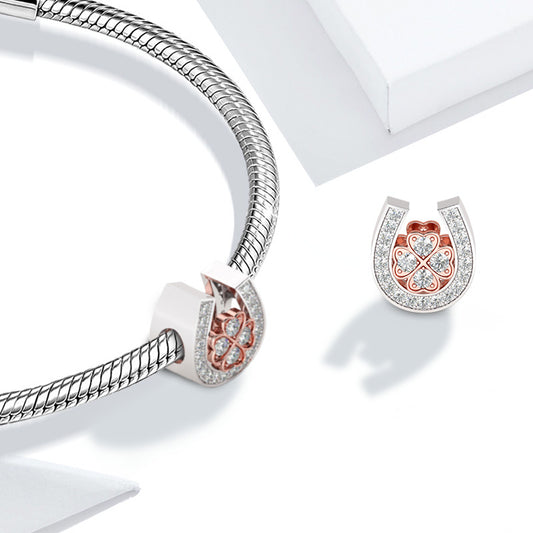 Gnoce "Lucky Horseshoe" Golden Flower Shaped 925 Sterling Silver Ideal Gift for Her Jewelry Bead Charm_2