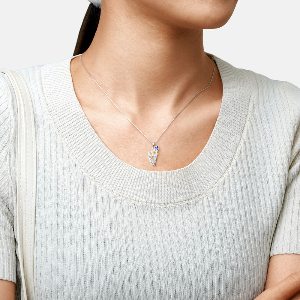 Gnoce White Narcissus Flower Necklace_4