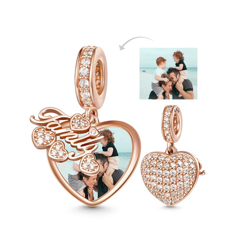 Gnoce "Family Is Life" Photo Charm Pendant 18k Rose Gold Plated Sterling Silver_1