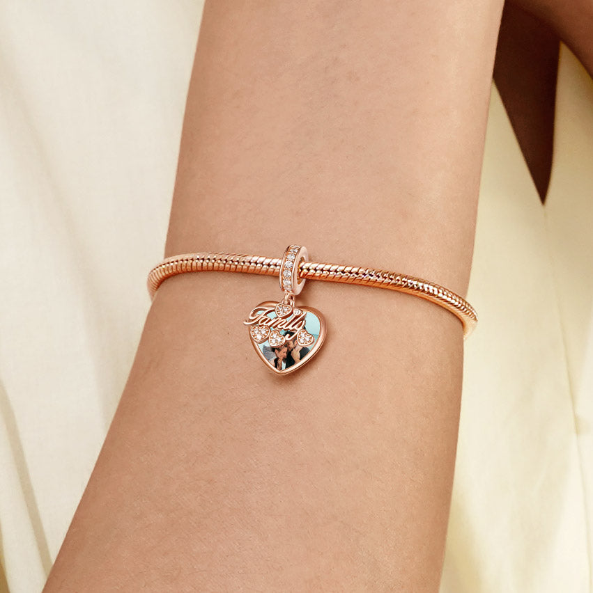 Gnoce "Family Is Life" Photo Charm Pendant 18k Rose Gold Plated Sterling Silver_5