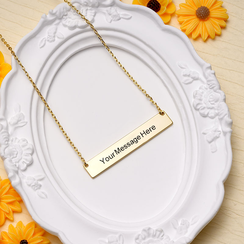 Gnoce "Speak Out Your Love" Made of 925 Sterling Silver with High-quality Gold Plated Can Easily Engrave with Your Name, or A Word That Inspires You ,Gold Engravable Bar Necklace_2