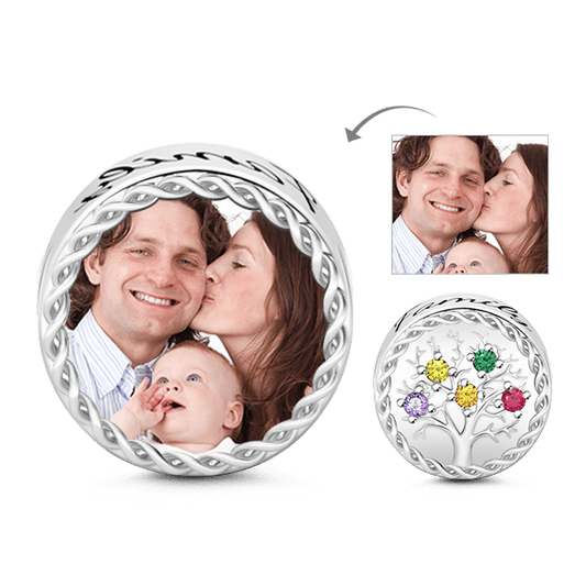 Gnoce "Song of Family" Made of 925 Sterling Silver Studded Colorful Sparkling And Charming Stones Family Tree Photo Charm_1