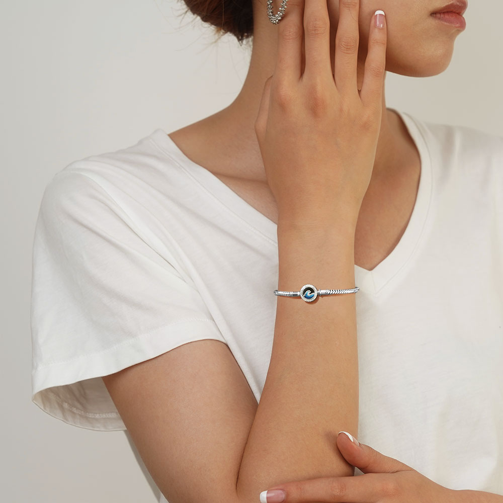Gnoce Blue Ocean Waves Engravable Snake Chain Bracelet_4