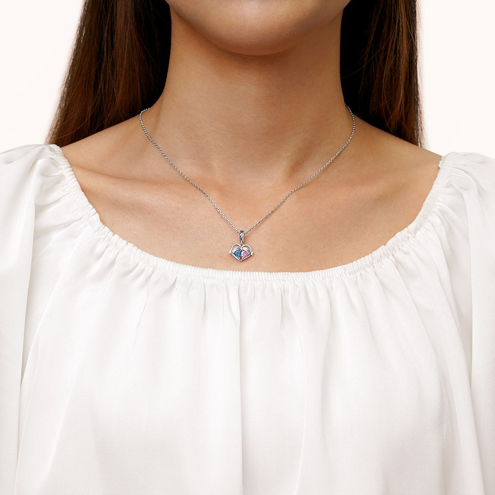 Gnoce Double Heart Engravable Name Birthstone Pendant Dangle Charm_4