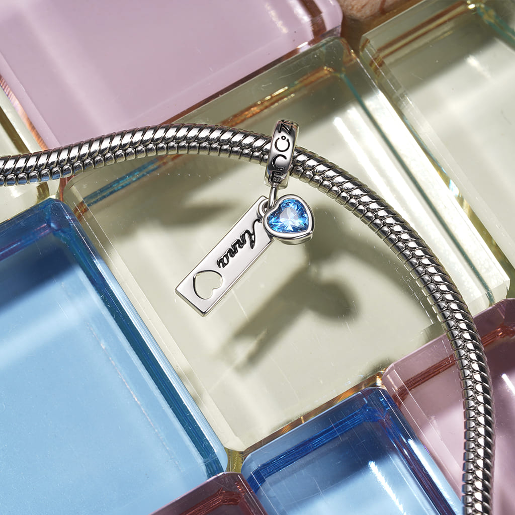 Gnoce Engravable Tag Heart Birthstone Pendant Dangle Charm_4