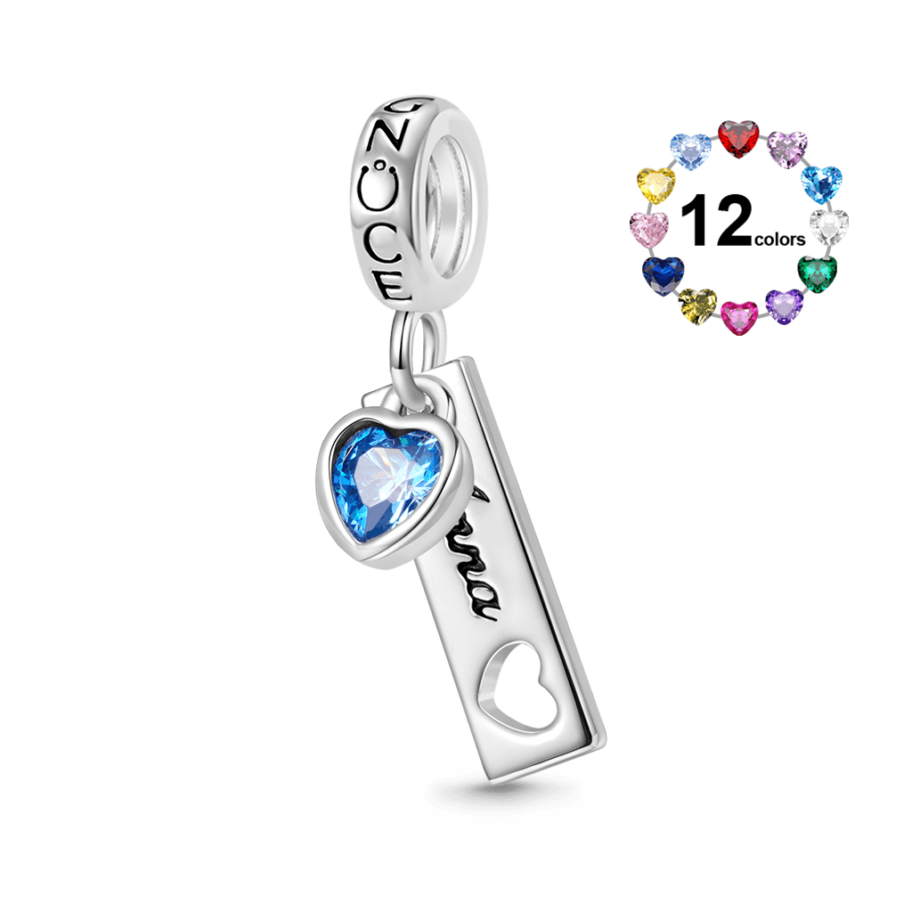Gnoce Engravable Tag Heart Birthstone Pendant Dangle Charm_1