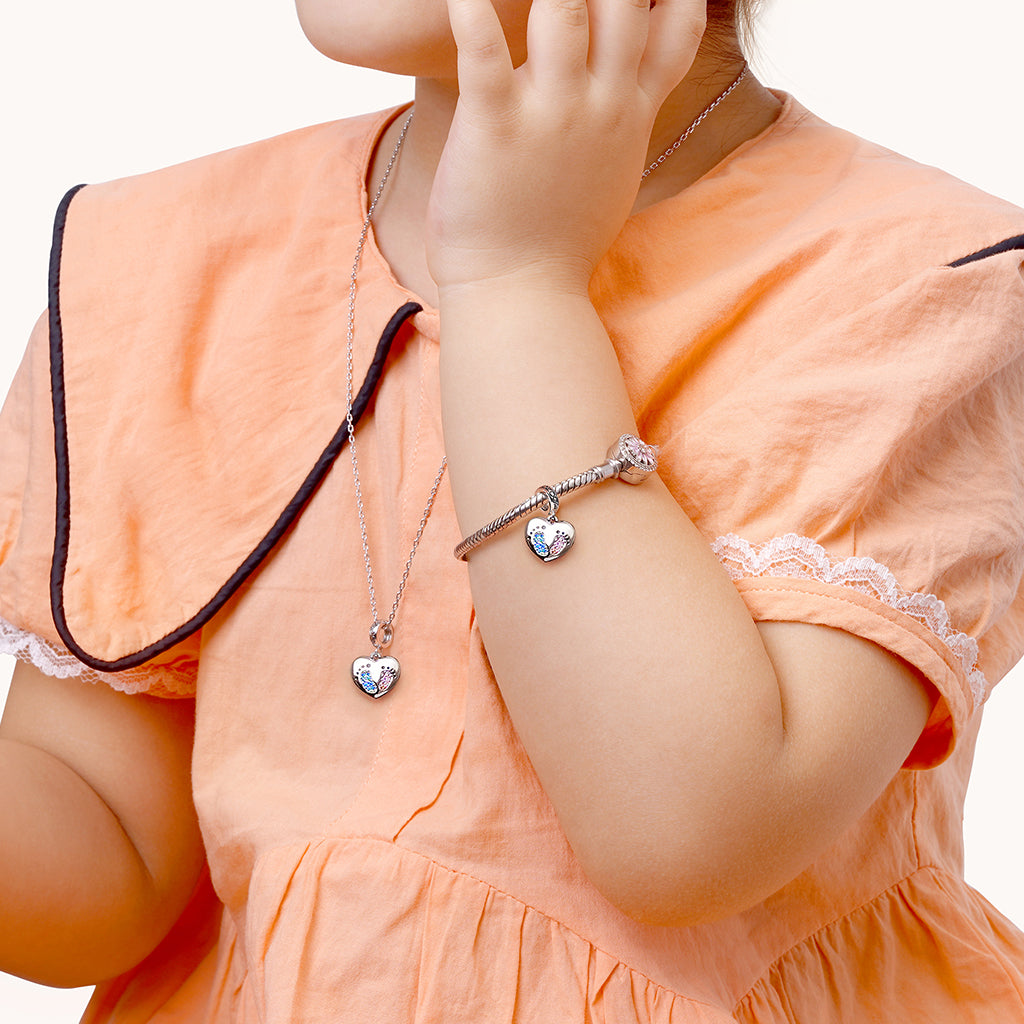 Gnoce Baby Footprints Heart Engravable Pendant Dangle Charm_2