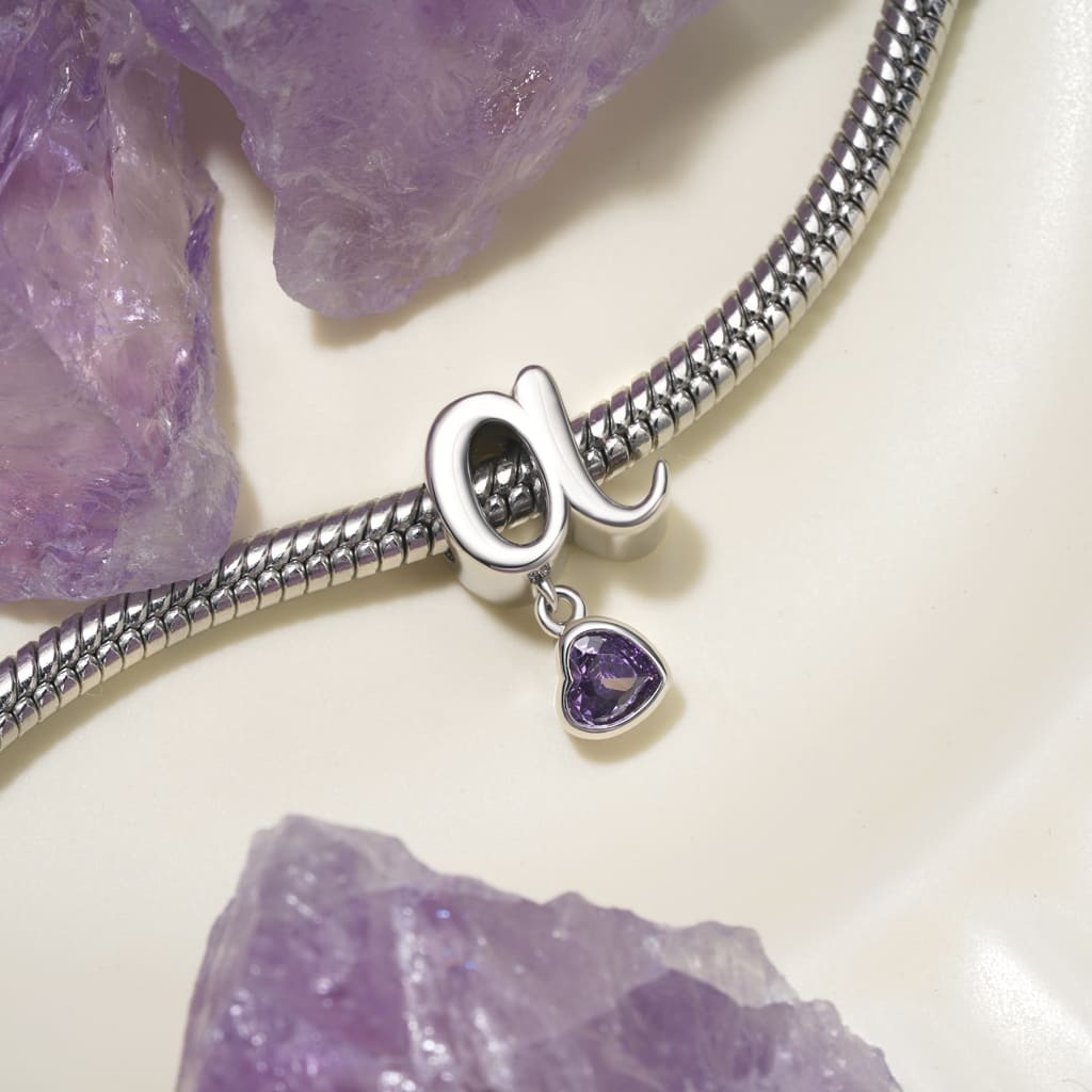 Gnoce Personalized Lowercase Letter Heart Birthstone Charm_5