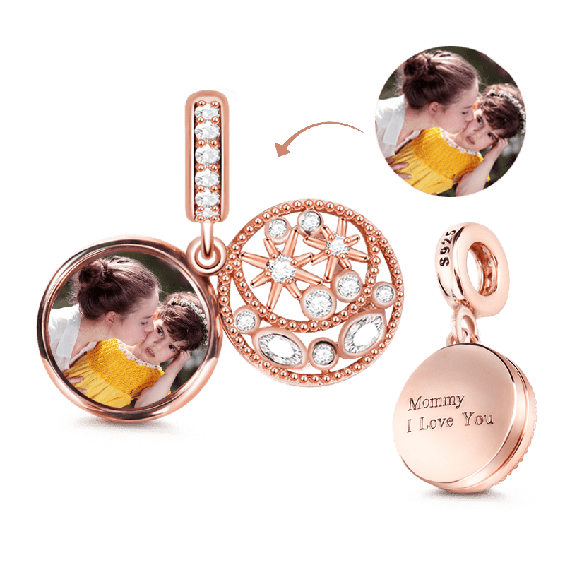 Gnoce "Moon And Star" Personalized Pendant Engravable Photo Charm 18k Rose Gold Plated_2