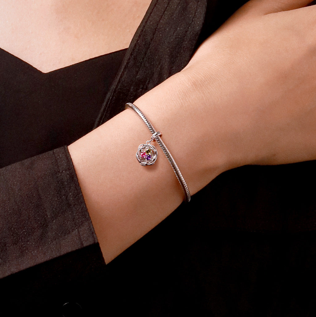 Gnoce Bird's Nest Three Eggs Birthstone Pendant Dangle Charm_7