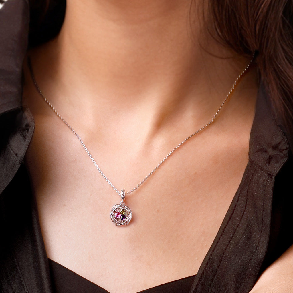 Gnoce Bird's Nest Three Eggs Birthstone Pendant Dangle Charm_6