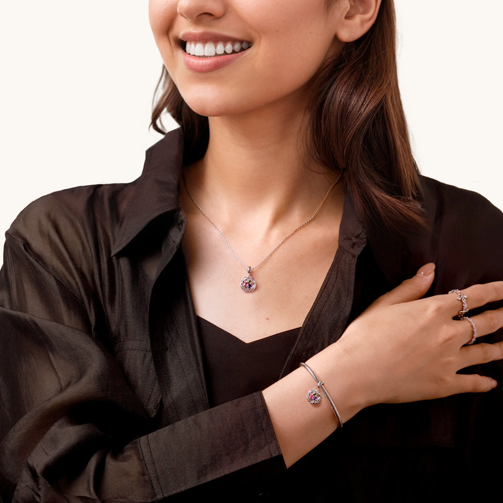 Gnoce Bird's Nest Three Eggs Birthstone Pendant Dangle Charm_5