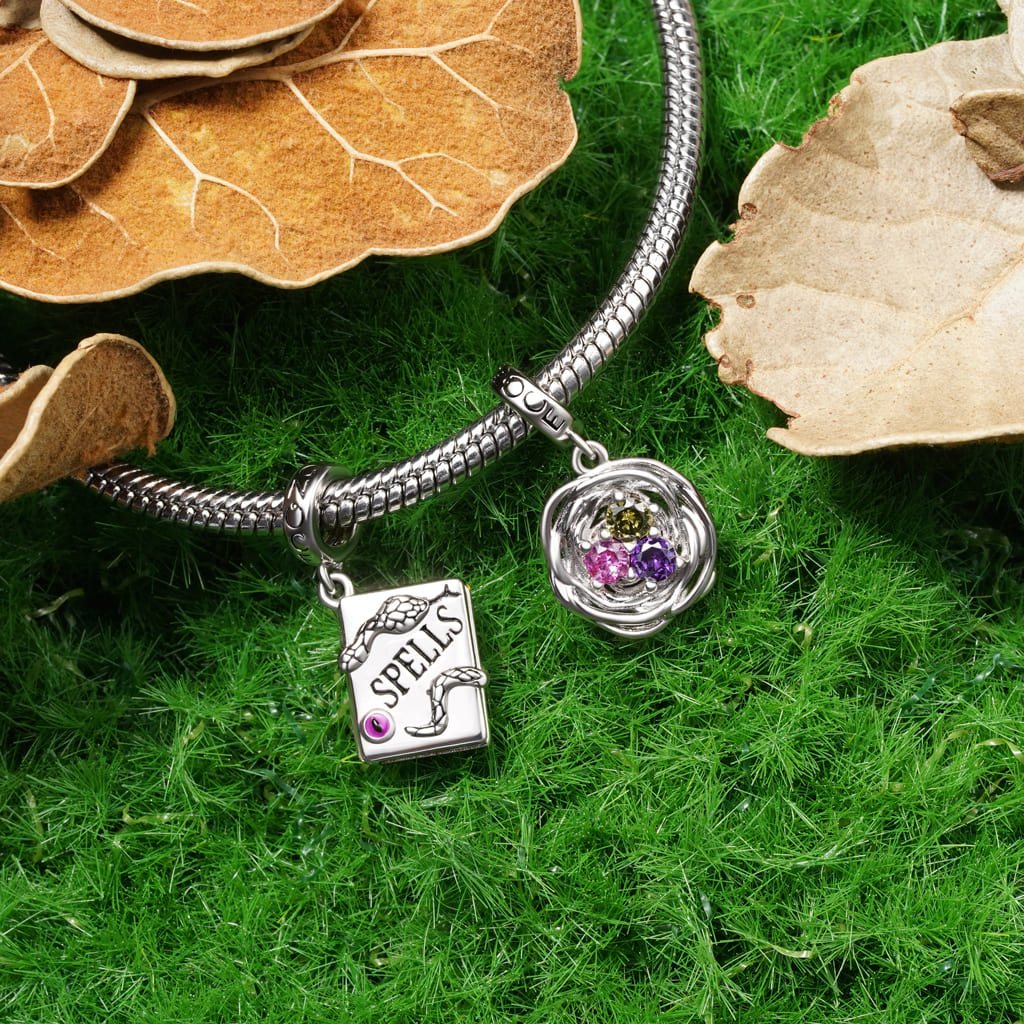 Gnoce Bird's Nest Three Eggs Birthstone Pendant Dangle Charm_4