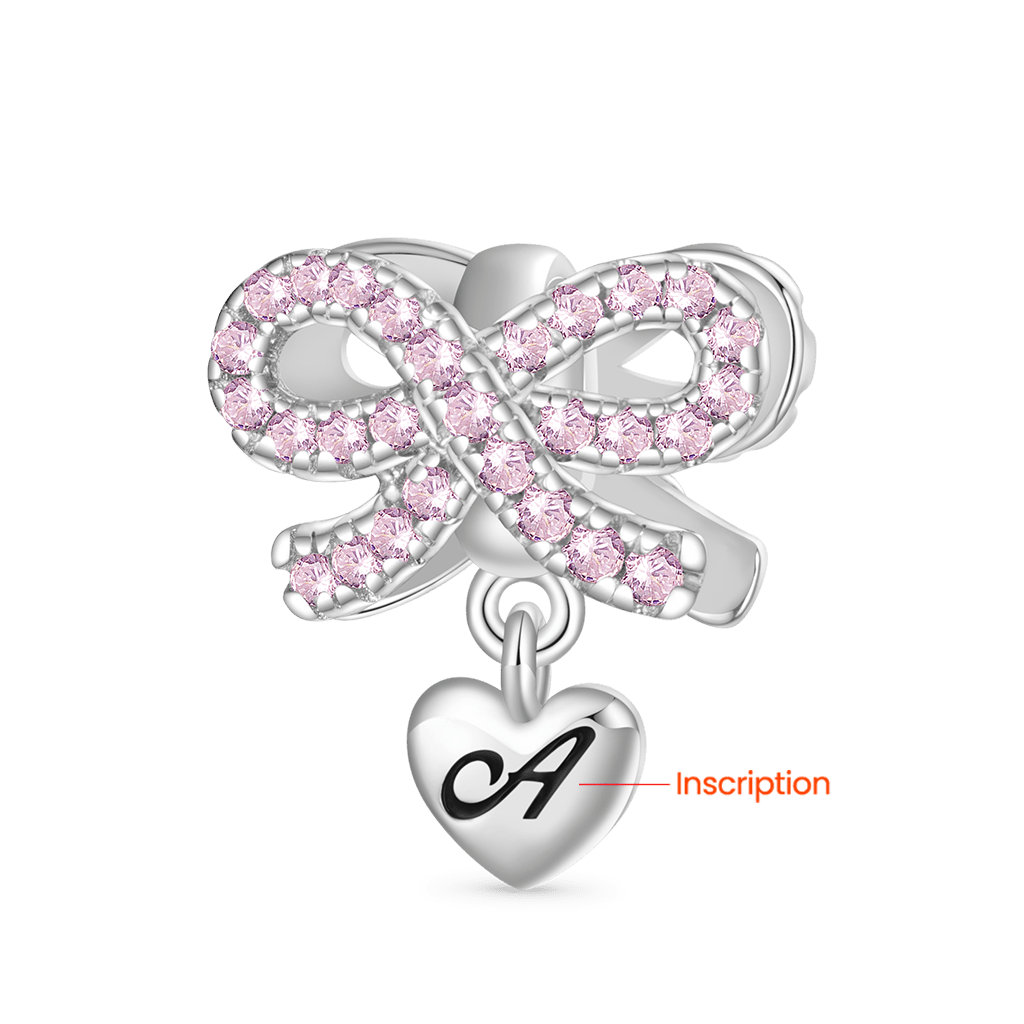 Gnoce Heart Engravable Birthstone Bowknot Pendant Dangle Charm_2