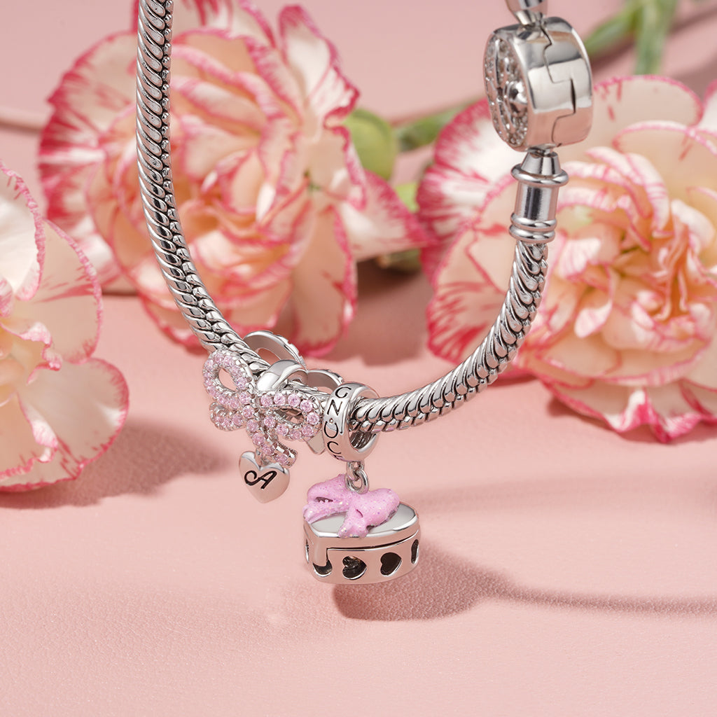 Gnoce Heart Engravable Birthstone Bowknot Pendant Dangle Charm_4